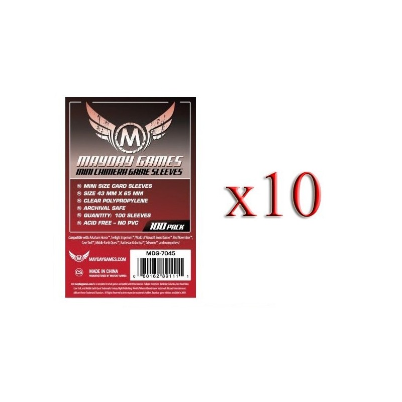 BUNDLE 10 pezzi 43x65 mm bustine (Chimera RED) - 100 bustine - accessorio per giochi