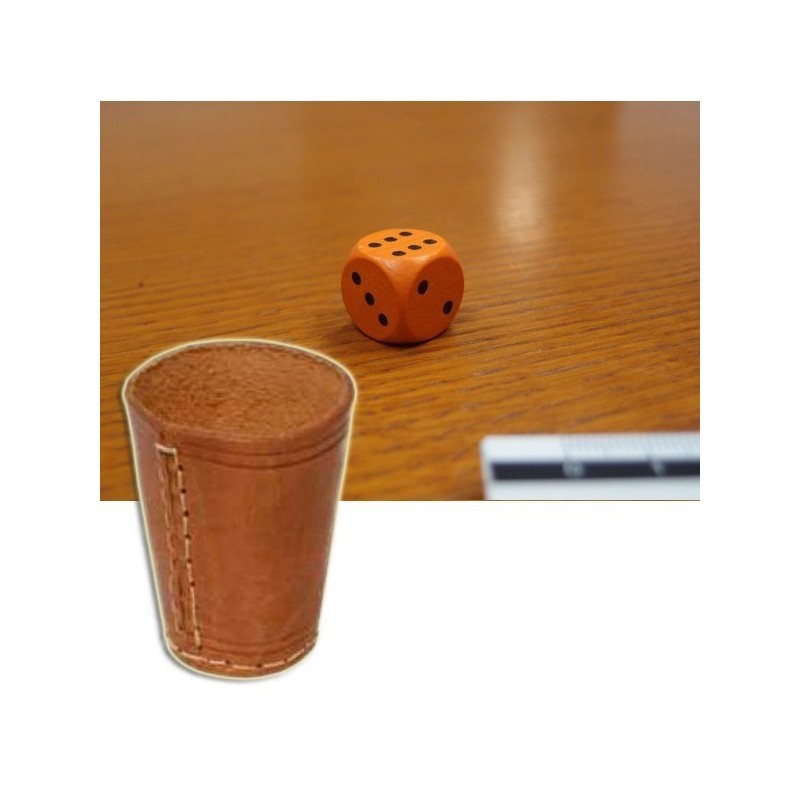 BUNDLE Bicchiere in cuoio lancia dadi + 5 dado arancio 16 mm - accessorio per giochi