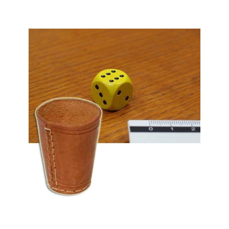 BUNDLE Bicchiere in cuoio lancia dadi + 5 dado giallo 16 mm - accessorio per giochi