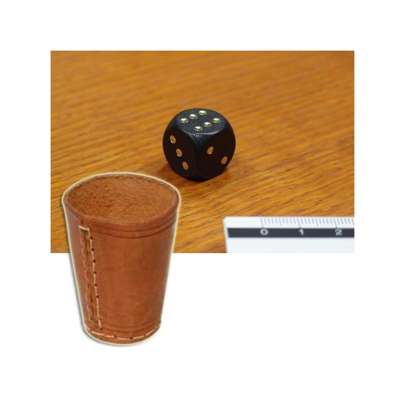 BUNDLE Bicchiere in cuoio lancia dadi + 5 dado nero 16 mm - accessorio per giochi
