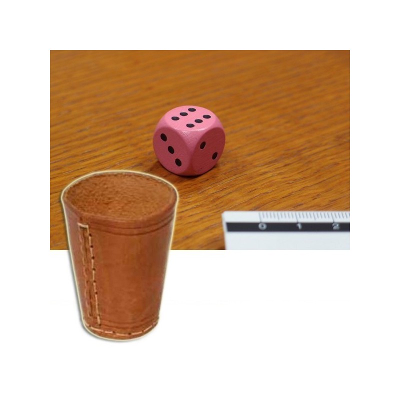 BUNDLE Bicchiere in cuoio lancia dadi + 5 dado rosa 16 mm - accessorio per giochi