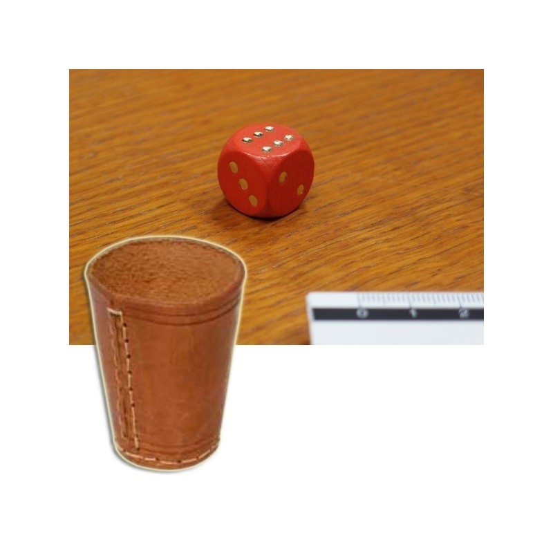 BUNDLE Bicchiere in cuoio lancia dadi + 5 dado rosso 16 mm - accessorio per giochi