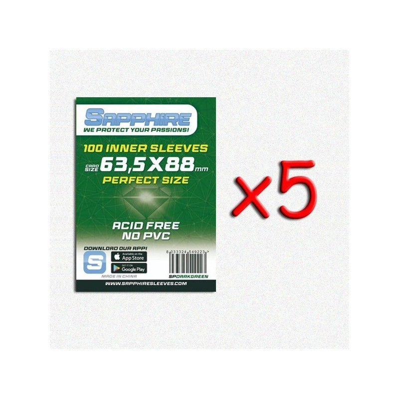 BUNDLE 5 pezzi 63,5x88 mm bustine protettive trasparenti Sapphire Perfect Size DARKGREEN (100 bustine) - accessorio per giochi