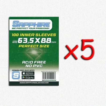 BUNDLE 5 pezzi 63,5x88 mm bustine protettive trasparenti Sapphire Perfect Size DARKGREEN (100 bustine)