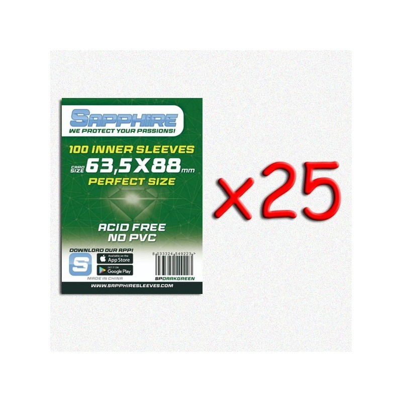 BUNDLE 25 pezzi 63,5x88 mm bustine protettive trasparenti Sapphire Perfect Size DARKGREEN (100 bustine) - accessorio per giochi