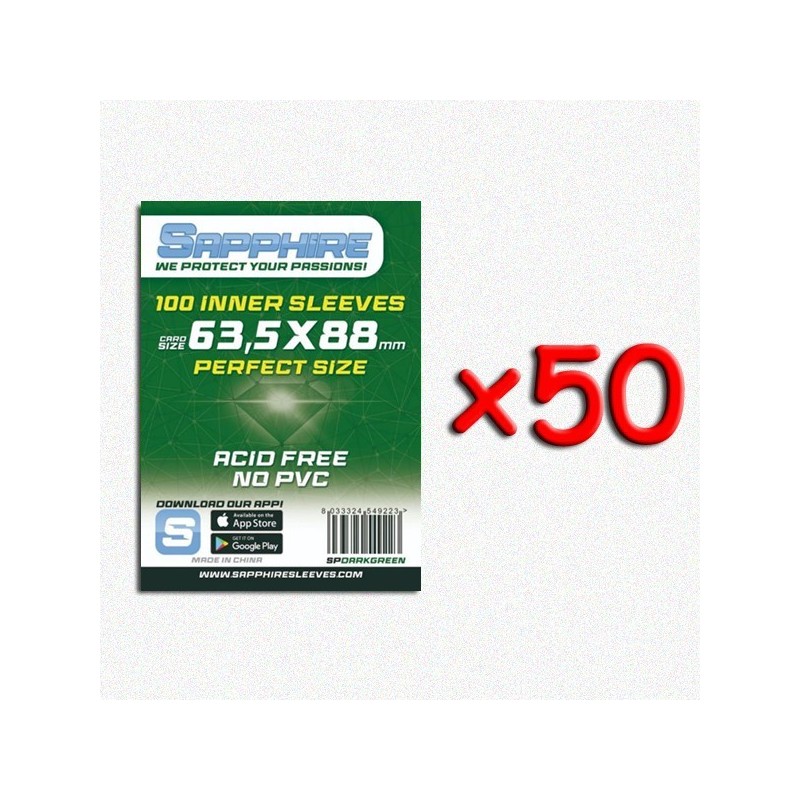 BUNDLE 50 pezzi 63,5x88 mm bustine protettive trasparenti Sapphire Perfect Size DARKGREEN (100 bustine) - accessorio per giochi