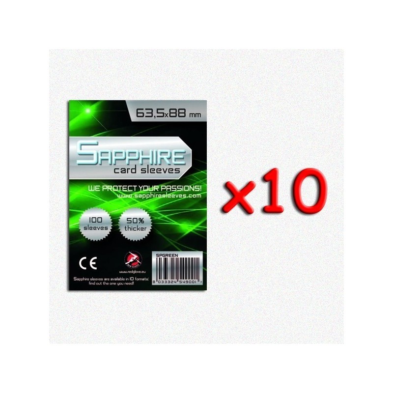 BUNDLE 10 pezzi 63,5x88 mm bustine protettive trasparenti Sapphire (100 bustine)(Green) - accessorio per giochi