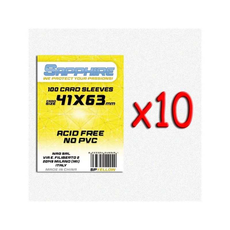 BUNDLE 10 pezzi 41x63 mm bustine protettive trasparenti Sapphire (100 bustine)(Yellow) - accessorio per giochi