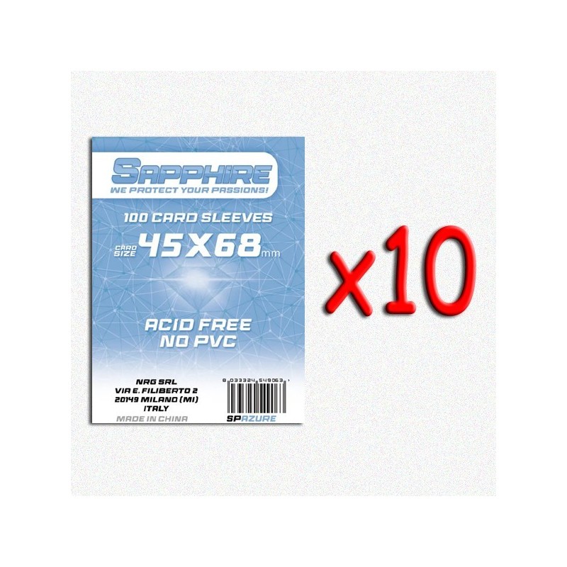 BUNDLE 10 pezzi 45x68 mm bustine protettive trasparenti Sapphire (100 bustine)(mini BLU) - accessorio per giochi