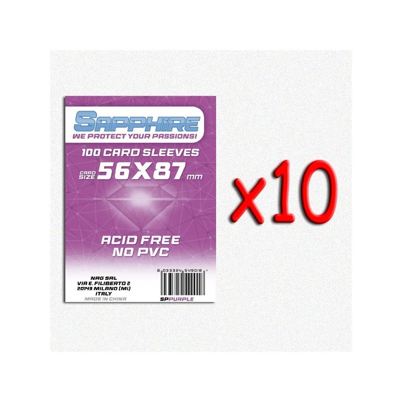 BUNDLE 10 pezzi 56x87 mm bustine protettive trasparenti Sapphire (100 bustine)(Purple) - accessorio per giochi