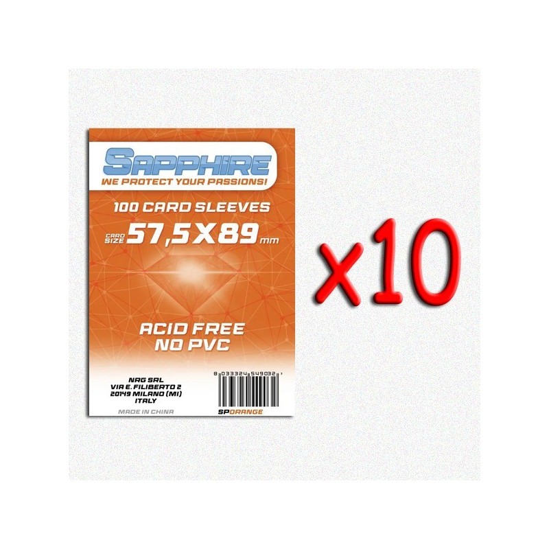 BUNDLE 10 pezzi 57,5x89 mm bustine protettive trasparenti Sapphire (100 bustine)(Orange) - accessorio per giochi