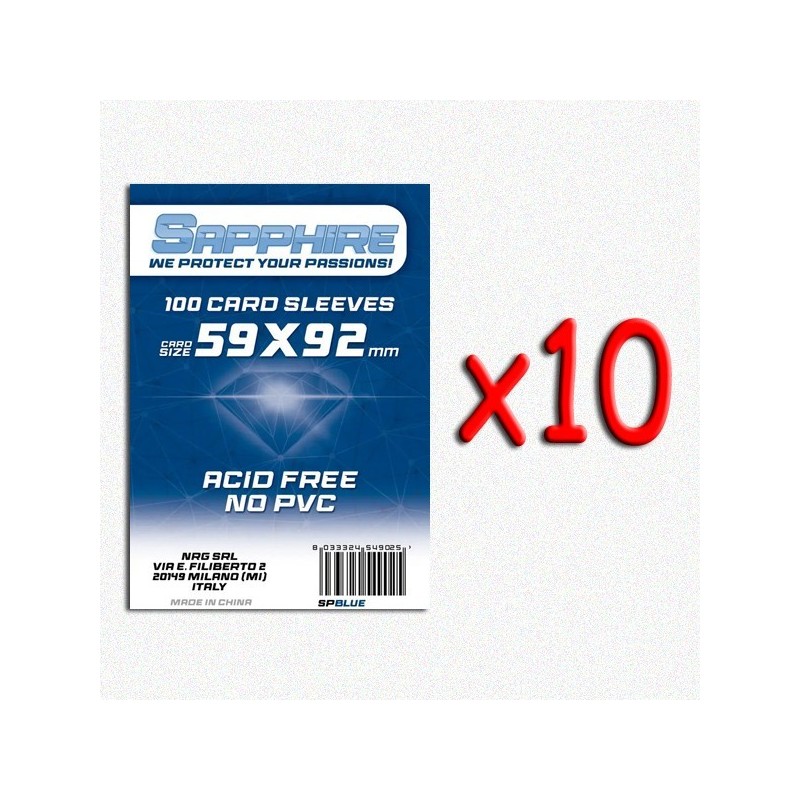 BUNDLE 10 pezzi 59x92 mm bustine protettive trasparenti Sapphire (100 bustine)(Blue) - accessorio per giochi