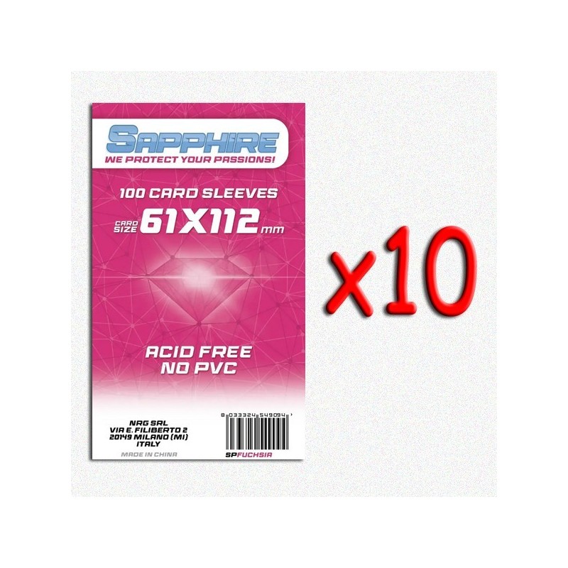 BUNDLE 10 pezzi 61x112 mm bustine trasparenti Sapphire (100 bustine)(Fucsia) - accessorio per giochi
