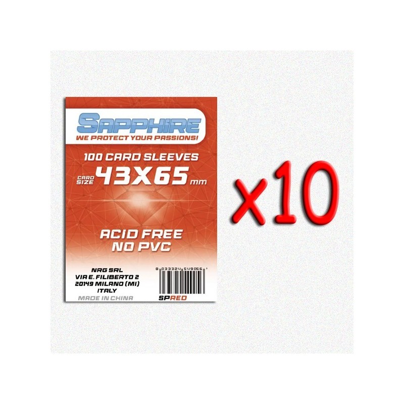 BUNDLE 10 pezzi 43x65 mm bustine protettive trasparenti Sapphire (100 bustine)(Red) - accessorio per giochi