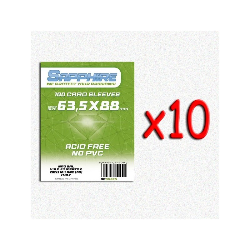 BUNDLE 10 pezzi 63,5x88 mm bustine protettive trasparenti Sapphire (100 bustine)(Green) - accessorio per giochi