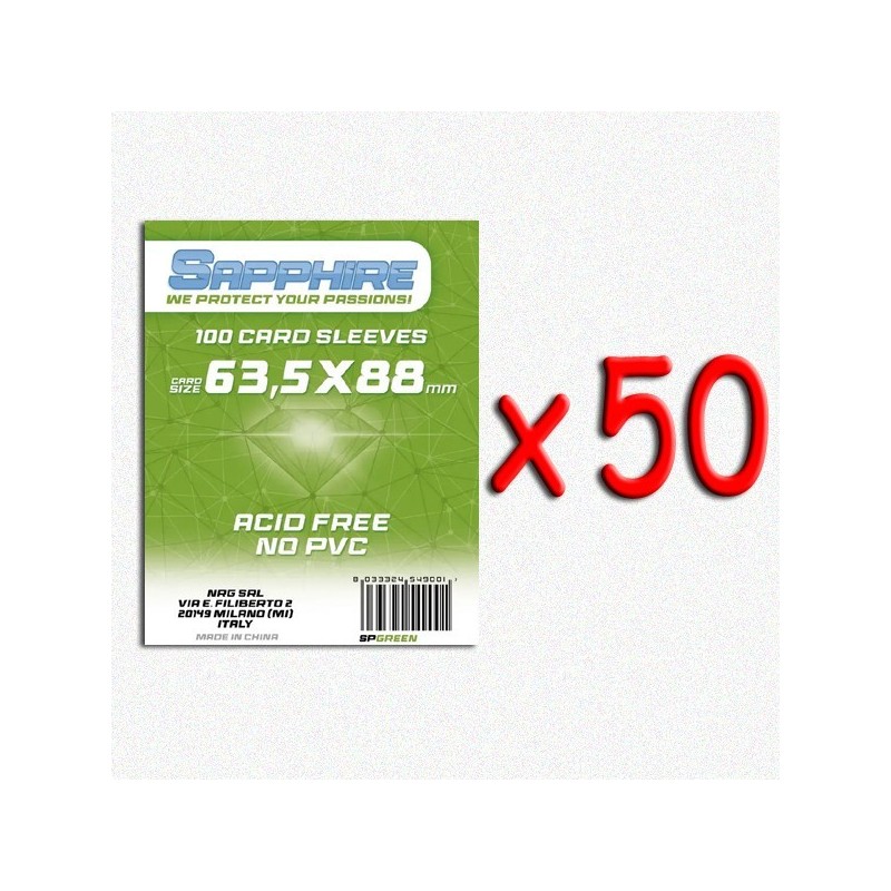BUNDLE 50 pezzi 63,5x88 mm bustine protettive trasparenti Sapphire (100 bustine)(Green) - accessorio per giochi