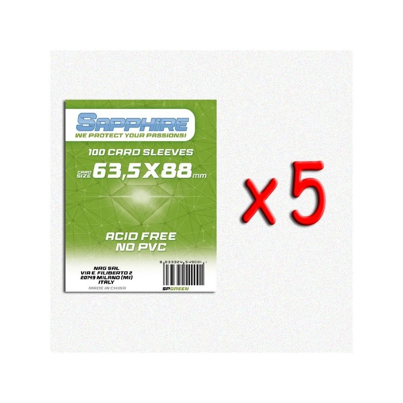 BUNDLE 5 pezzi 63,5x88 mm bustine protettive trasparenti sapphire VERDE (100 bustine)(Green) - accessorio per giochi