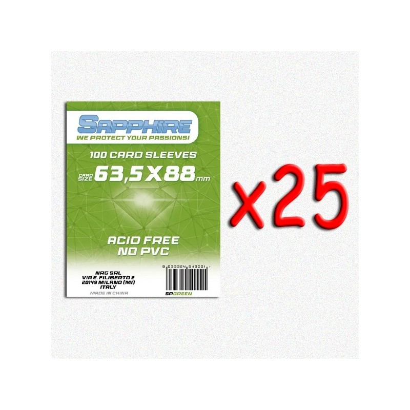 BUNDLE 25 pezzi 63,5x88 mm bustine protettive trasparenti Sapphire VERDE (100 bustine)(Green) - accessorio per giochi