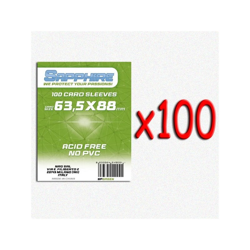 BUNDLE 100 pezzi 63,5x88 mm bustine protettive trasparenti Sapphire VERDE (100 bustine)(Green) - accessorio per giochi