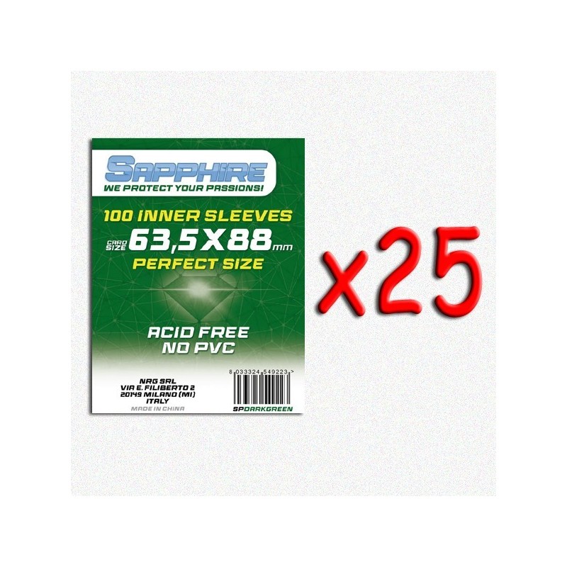 BUNDLE 25 pezzi 63,5x88 mm bustine protettive trasparenti Sapphire Perfect Size DARKGREEN (100 bustine) - accessorio per giochi