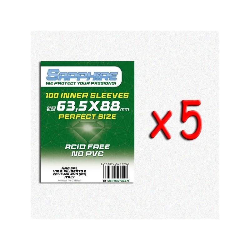 BUNDLE 5 pezzi 63,5x88 mm bustine protettive trasparenti Sapphire Perfect Size DARKGREEN (100 bustine) - accessorio per giochi