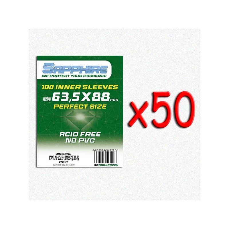 BUNDLE 50 pezzi 63,5x88 mm bustine protettive trasparenti Sapphire Perfect Size DARKGREEN (100 bustine) - accessorio per giochi