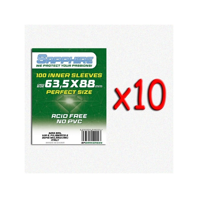 BUNDLE 10 pezzi 63,5x88 mm bustine protettive trasparenti Sapphire Perfect Size DARKGREEN (100 bustine) - accessorio per giochi