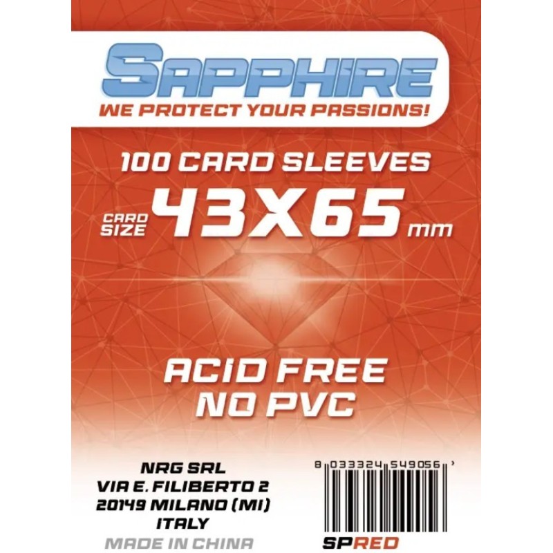 43x65 mm bustine protettive trasparenti Sapphire ROSSO (100 bustine)(Red) - accessorio per giochi