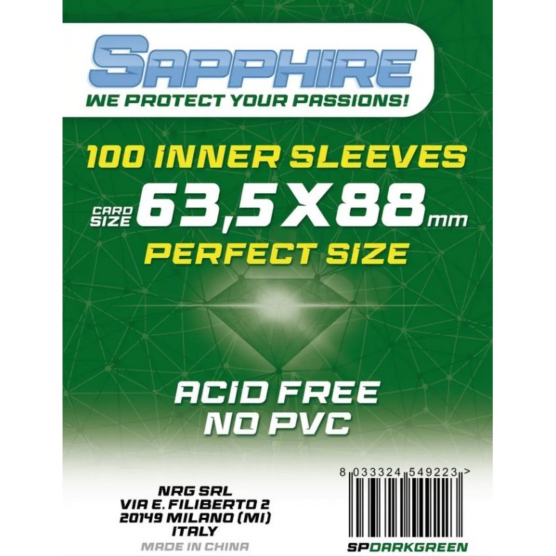 63,5x88 mm bustine protettive trasparenti Sapphire Perfect Size DARKGREEN(100 bustine) - accessorio per giochi
