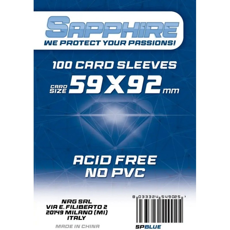 59x92 mm bustine protettive trasparenti Sapphire BLUE (100 bustine) - accessorio per giochi
