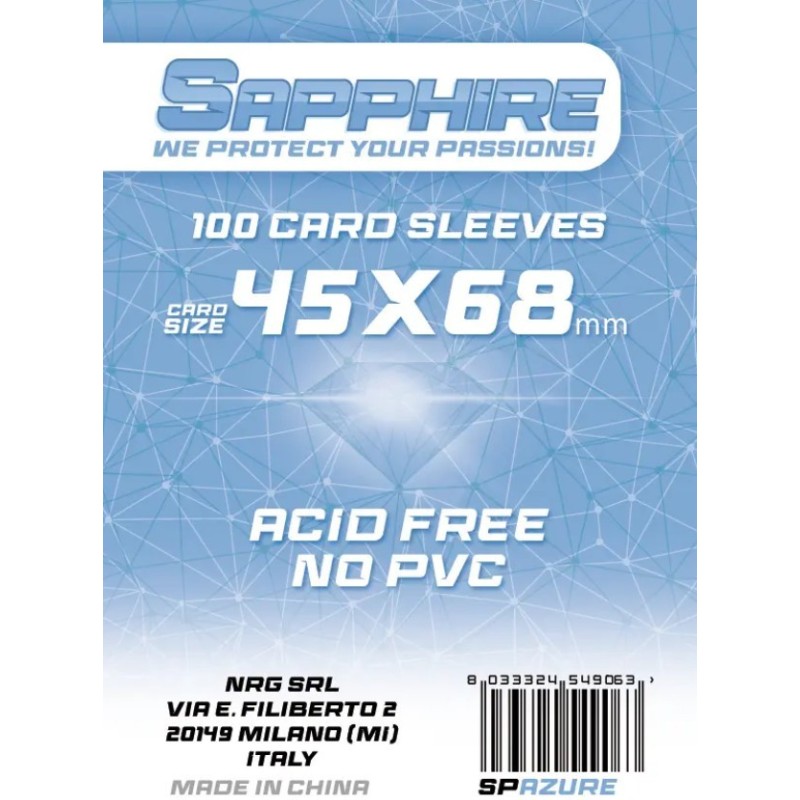 45x68 mm bustine protettive trasparenti Sapphire AZZURRO (100 bustine)(mini BLU) - accessorio per giochi