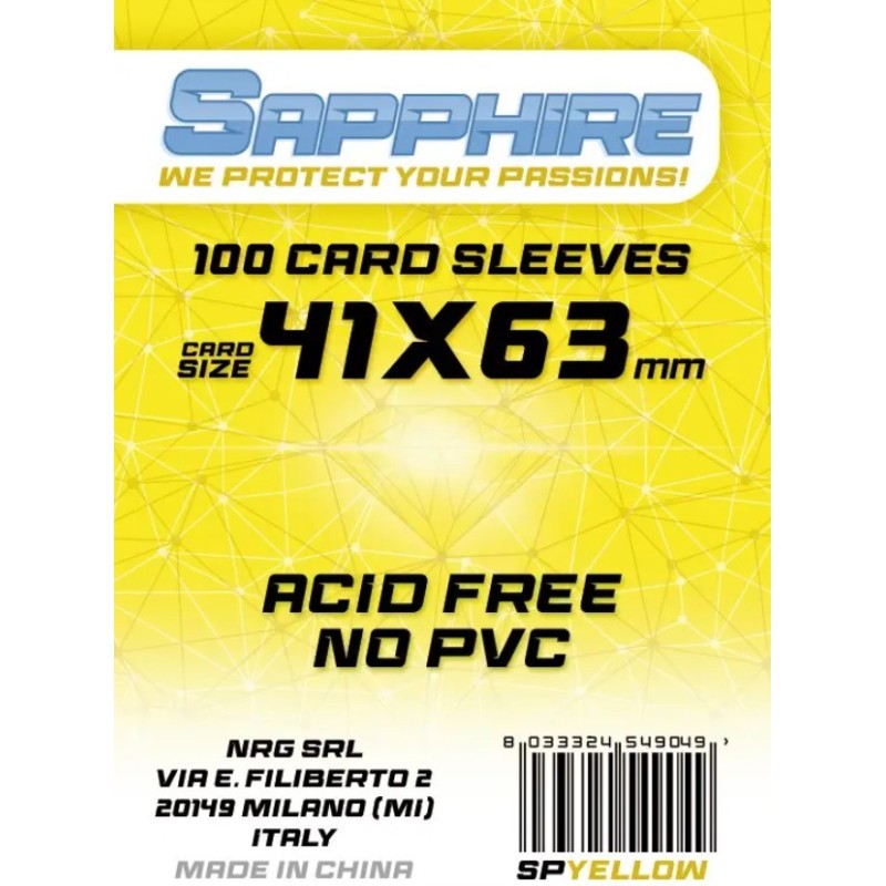 41x63 mm bustine protettive trasparenti Sapphire GIALLO (100 bustine)(Yellow) - accessorio per giochi