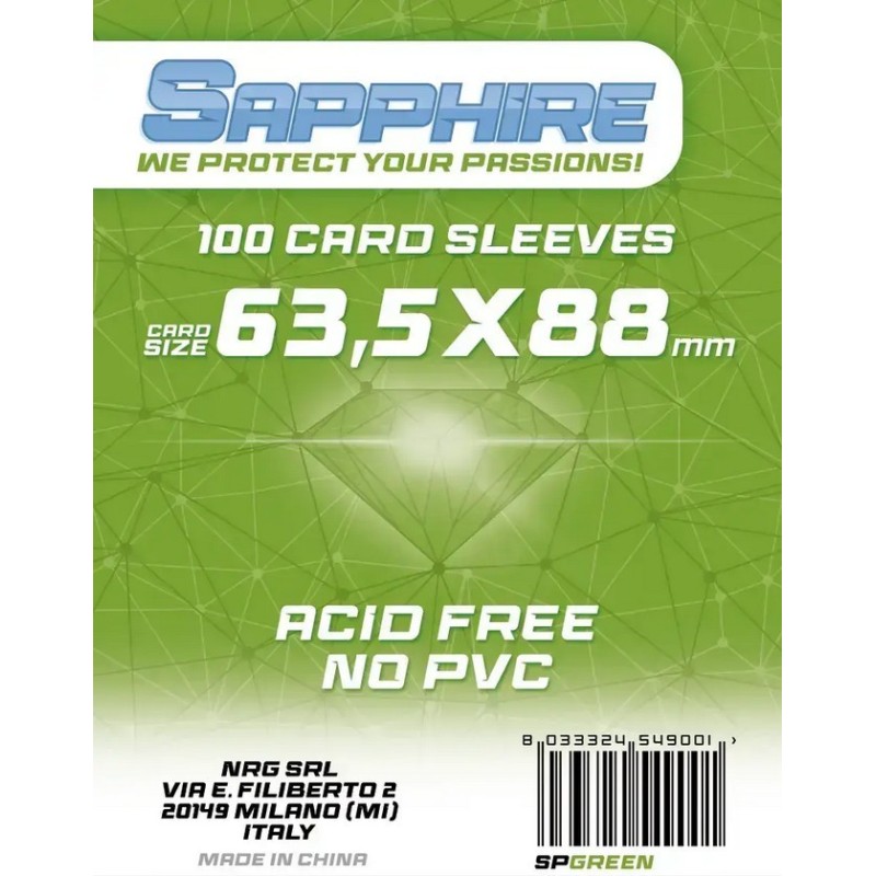 63,5x88 mm bustine protettive trasparenti Sapphire VERDE (100 bustine)(Green) - accessorio per giochi