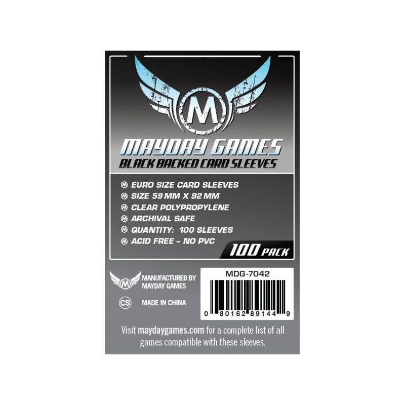 59x92 mm bustine protettive MayDay con retro nero (Euro standard) - 100 bustine MDG7042 - accessorio per giochi