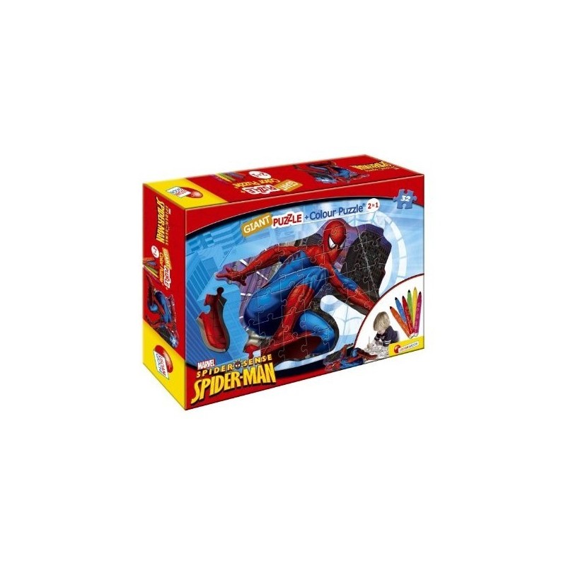 Puzzle 35 pezzi Giant Colour Plus Double-Face Spider-Man + 6 Jumbo Colouring Pens Art.39869 - gioco da tavolo