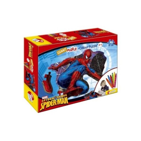 Puzzle 35 pezzi Giant Colour Plus Double-Face Spider-Man + 6 Jumbo Colouring Pens Art.39869