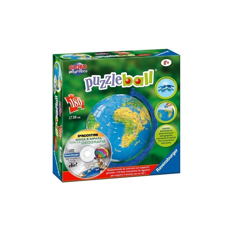 Puzzleball 180 pezzi Mappamondo + CD Rom iterattivo De Agostini Art.123278 - gioco da tavolo