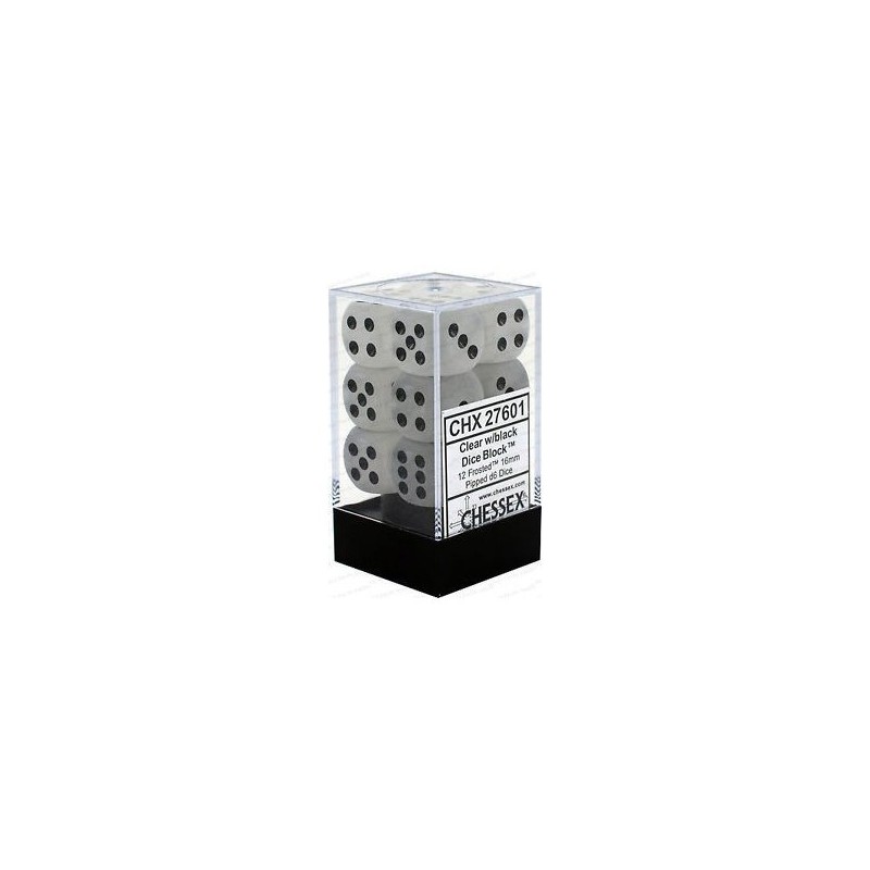 Set 12 dadi D6 16mm Frosted (nero/bianco) CHX27601 - accessorio per giochi