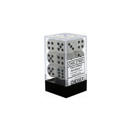 Set 12 dadi D6 16mm Frosted (nero/bianco) CHX27601