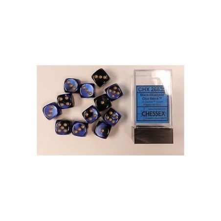 Set 12 dadi D6 16mm Gemini (giallo/blu-nero) CHX26635