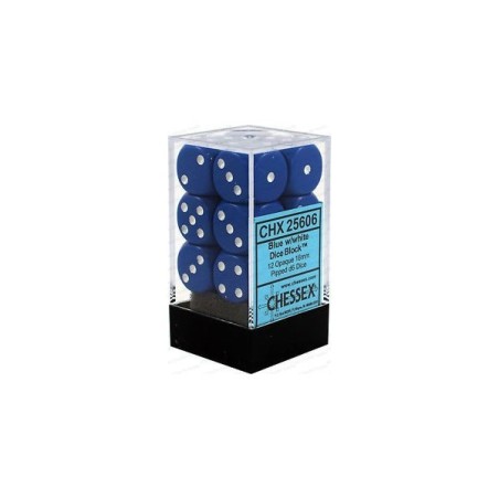 Set 12 dadi D6 16mm Opaque (bianco/blu) CHX25606