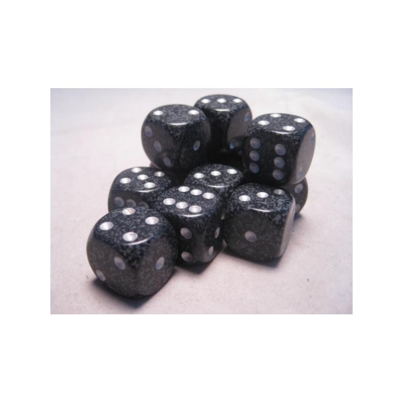 Set 12 dadi D6 Ninja 16mm Speckled (bianco/nero puntinato) CHX25718 - accessorio per giochi