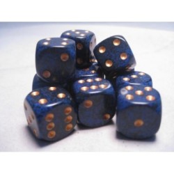 Set 12 dadi D6 Golden Cobalt 16mm Speckled (giallo/cobalto) CHX25737