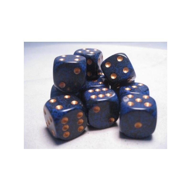 Set 12 dadi D6 Golden Cobalt 16mm Speckled (giallo/cobalto) CHX25737 - accessorio per giochi
