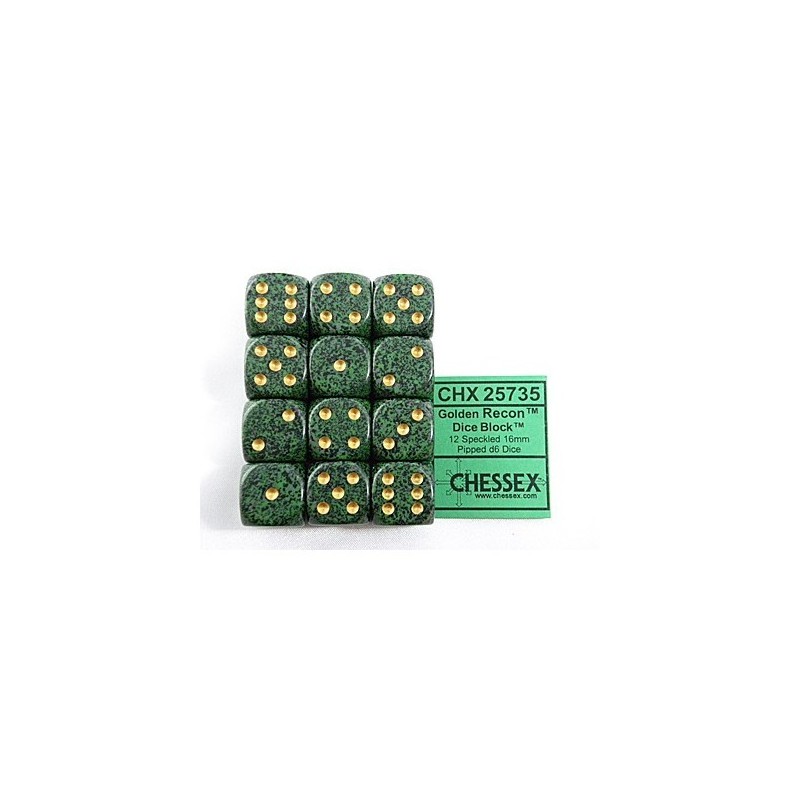 Set 12 dadi D6 Golden Recon 16mm Speckled (giallo/verde sfumato) CHX25735 - accessorio per giochi