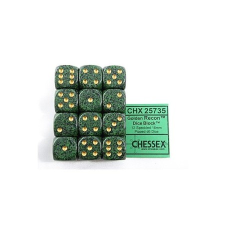 Set 12 dadi D6 Golden Recon 16mm Speckled (giallo/verde sfumato) CHX25735