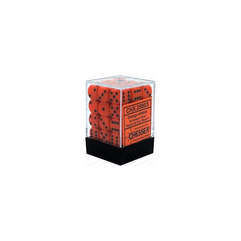 Set 36 dadi D6 12mm Opaque (nero/arancio) CHX25803 - accessorio per giochi