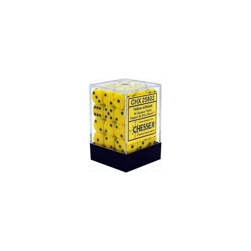 Set 36 dadi D6 12mm Opaque (nero/giallo) CHX25802 - accessorio per giochi