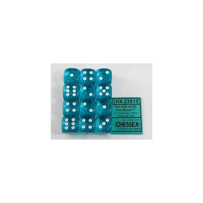 Set 12 dadi D6 16mm Translucent (celeste) CHX23615 - accessorio per giochi