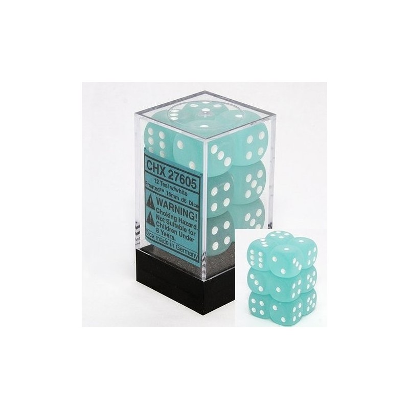 Set 12 dadi D6 16mm Frosted (bianco/ciano) CHX27605 - accessorio per giochi